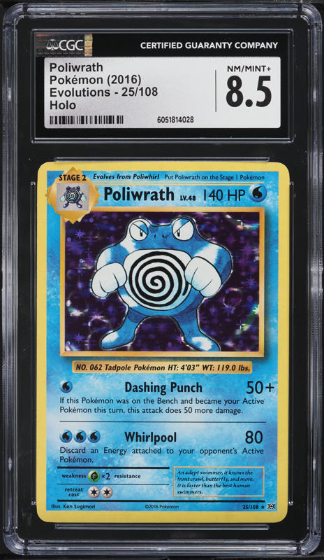 2016 Pokemon XY Evolutions Holo Poliwrath #25 CGC 8.5 NM-MT+
