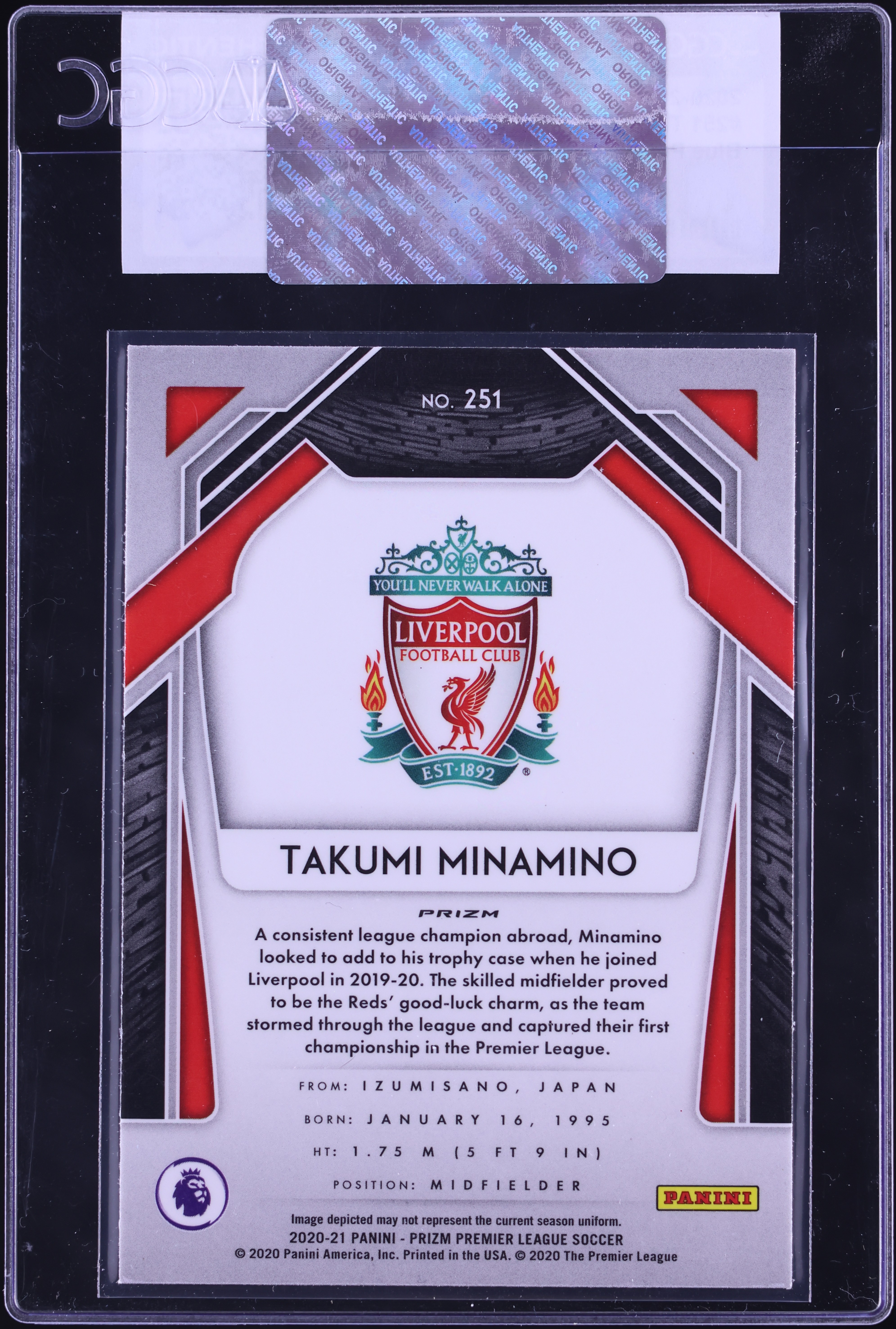 2020 Panini Prizm Premier League Blue Pulsar Takumi Minamino #251