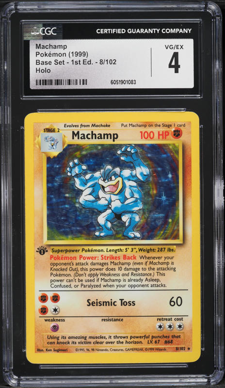 1st edition pokemon card machamp holographic Pokemon Machamp 8/102 Shadowless CGC 7  Zapp! Comics 1999 Pokemon Base Set 1st