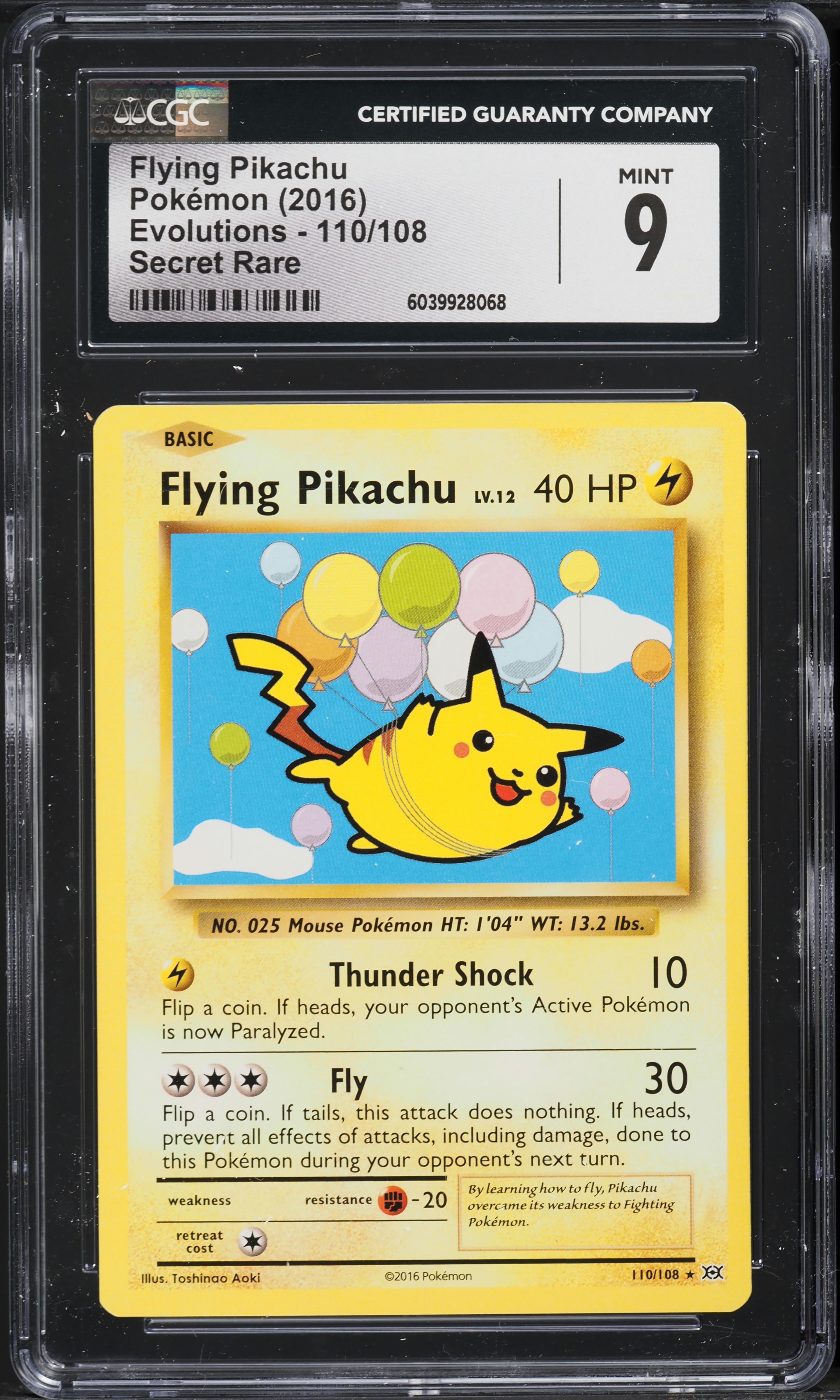 2016 Pokemon XY Evolutions Flying Pikachu #110 CGC 9 MINT on
