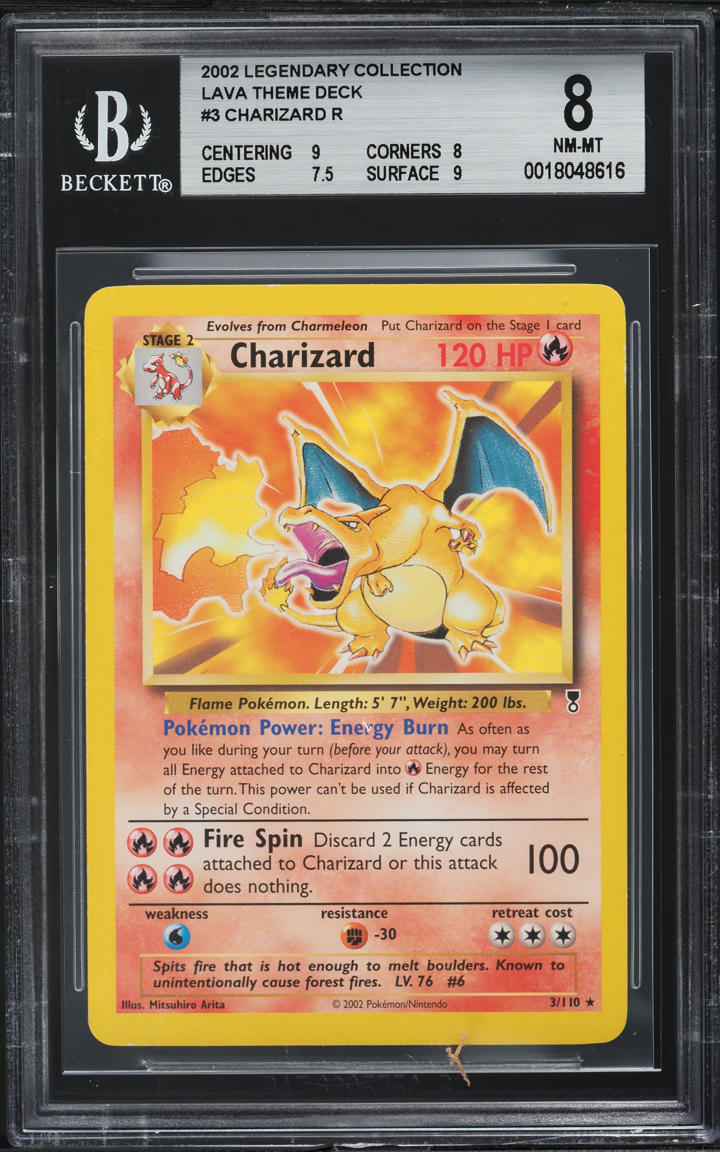 2002 Pokemon Legendary Collection Lava Theme Deck Charizard #3 BGS 8 NM-MT