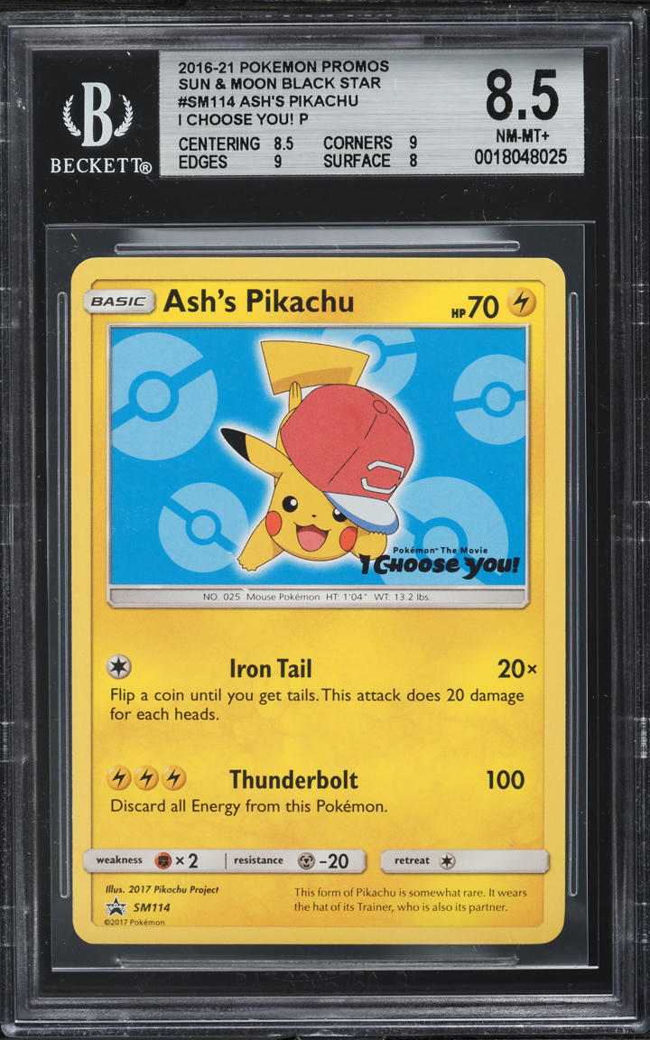 2016 Pokemon SM Black Star Promos I Choose You! Ash's Pikachu #SM114 BGS 8.5