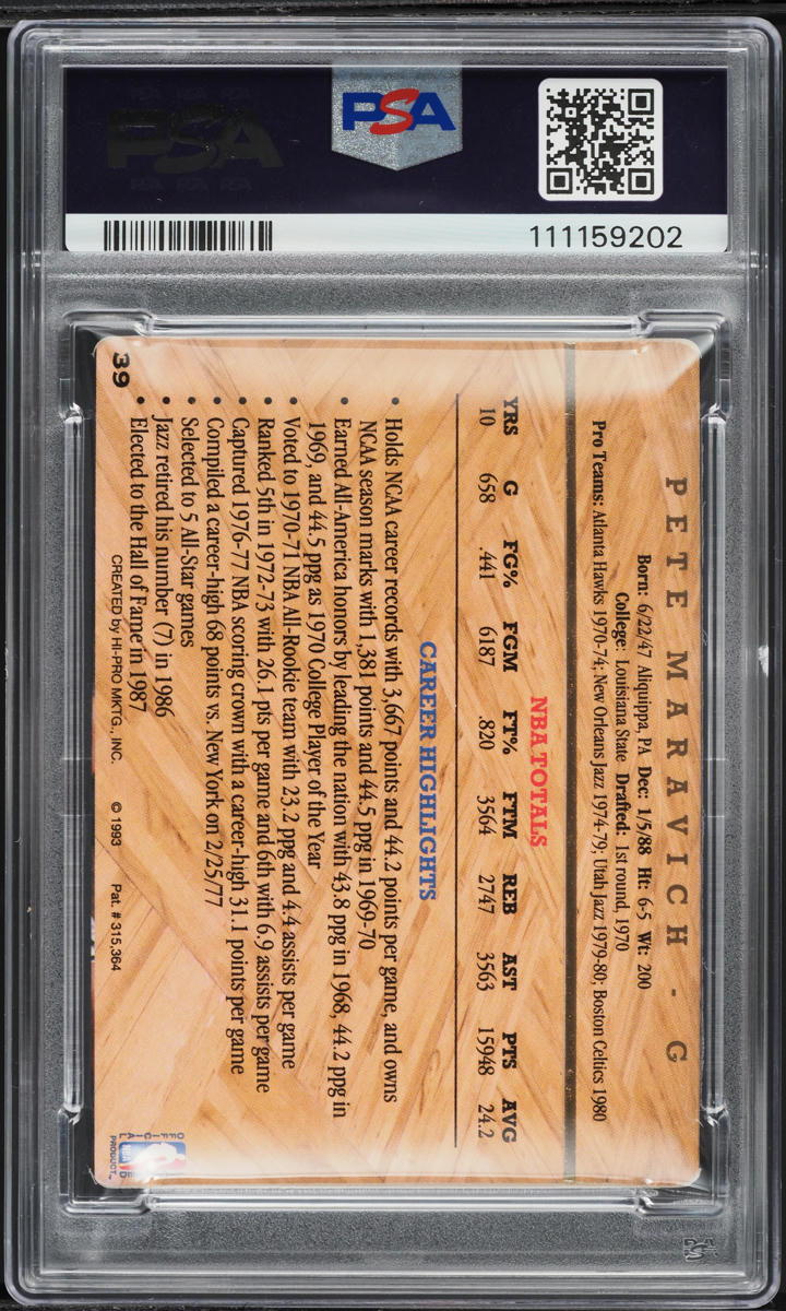 1993 Action Packed Hall Of Fame Pete Maravich #39 PSA 10 GEM MINT