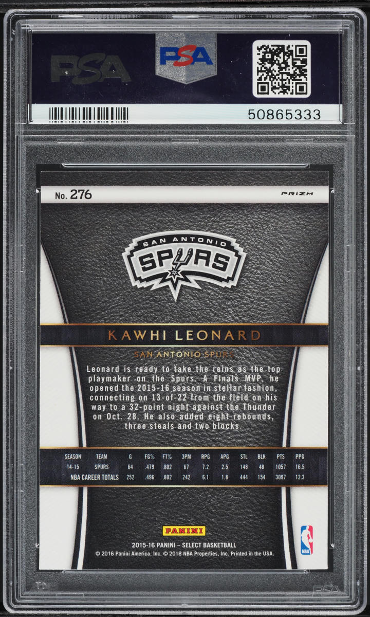 2015 Select Courtside Silver Prizm Kawhi Leonard #276 PSA 9 MINT