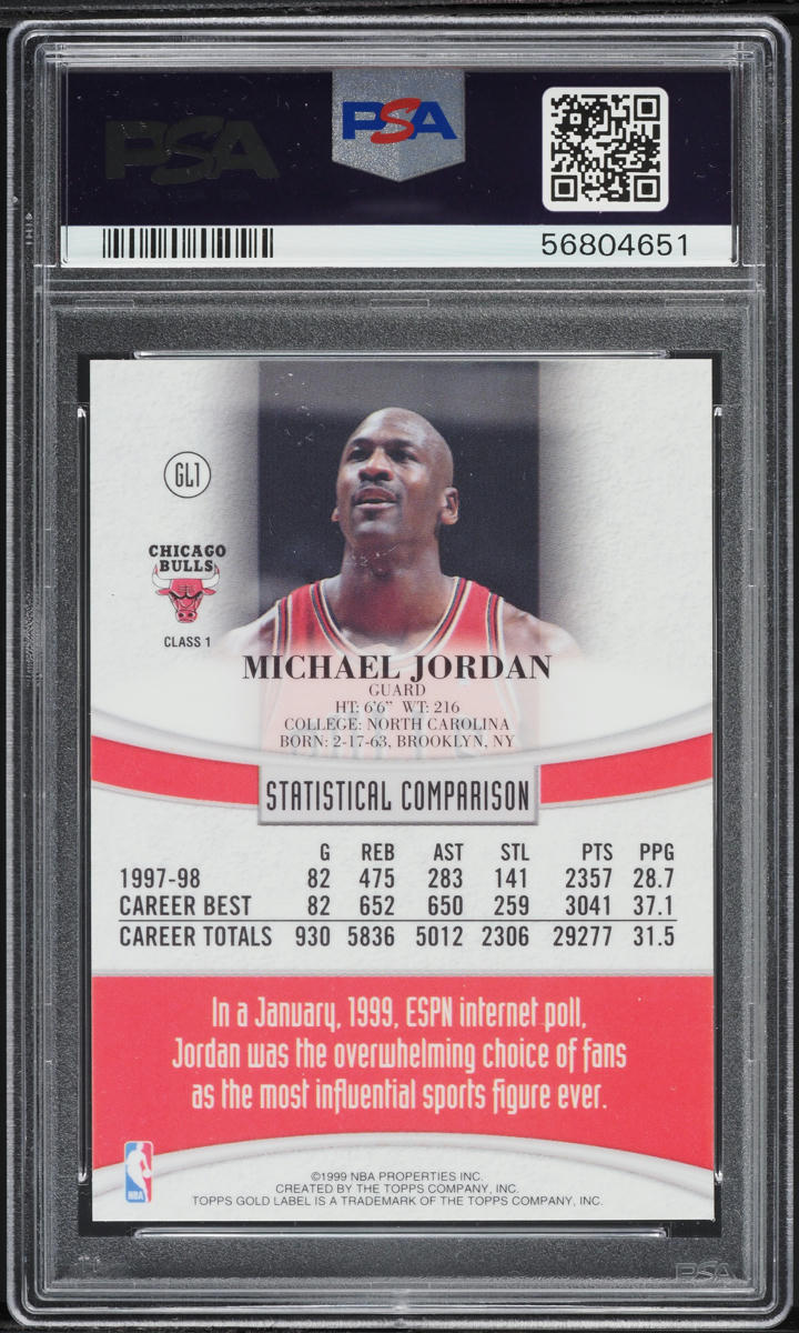 1998 Topps Gold Label Black Michael Jordan #GL1 PSA 8 NM-MT