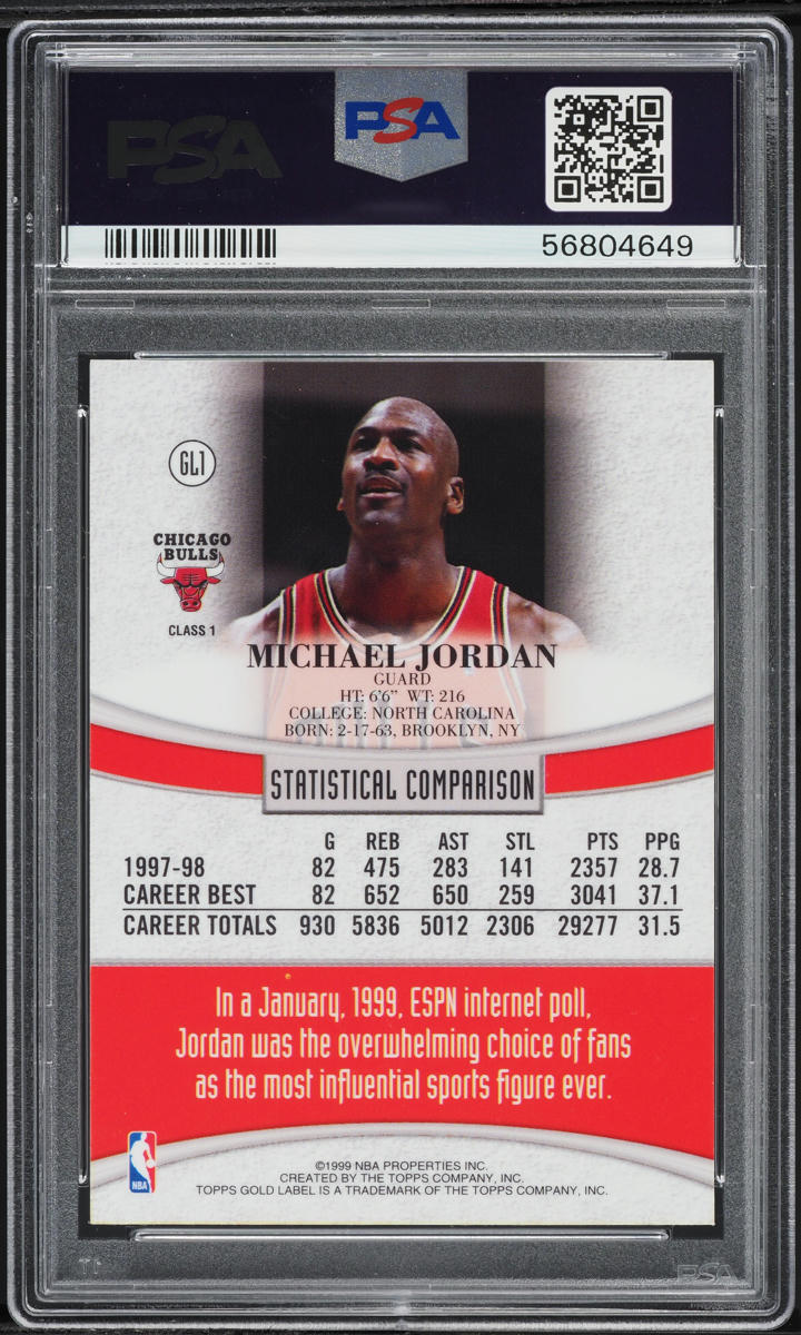 1998 Topps Gold Label Black Michael Jordan #GL1 PSA 8 NM-MT