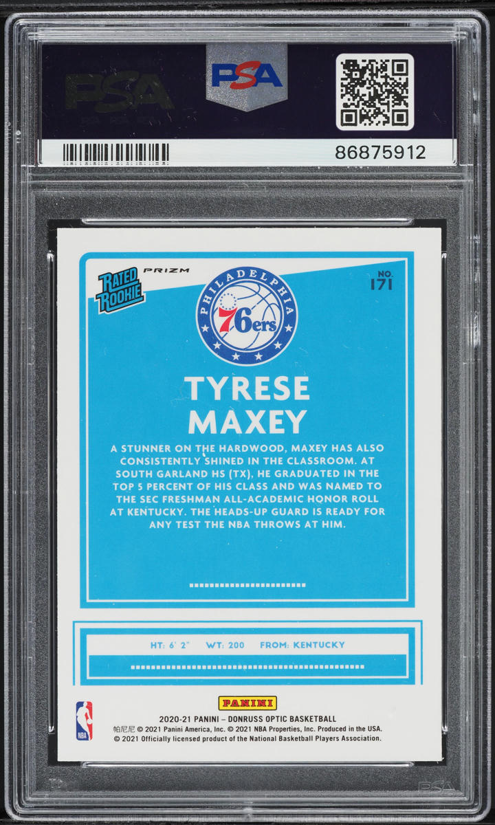 2020 Donruss Optic Hyper Pink Tyrese Maxey ROOKIE #171 PSA 10 GEM MINT