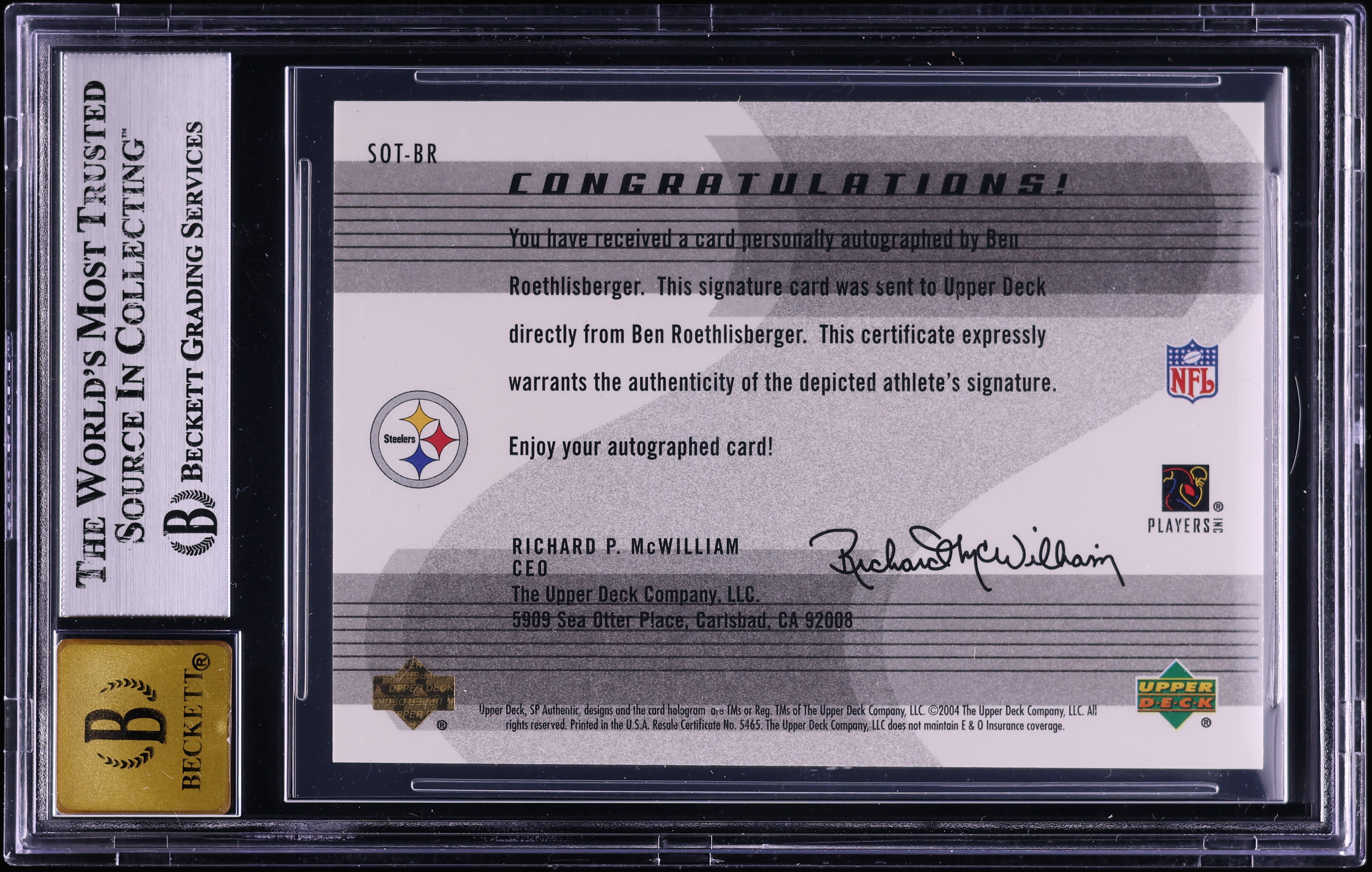 2004 SP Authentic Sign Of The Times Ben Roethlisburger ROOKIE AUTO 2004 SP Authentic Sign Of The Times Ben Roethlisburger ROOKIE AUTO