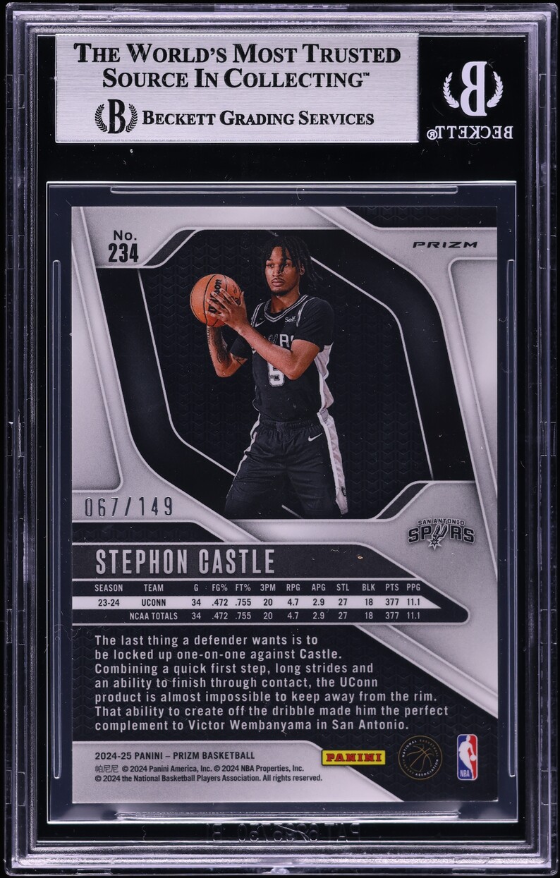 2024 Panini Prizm Purple Ice Stephon Castle ROOKIE /149 #234 BGS 8.5 NM-MT+
