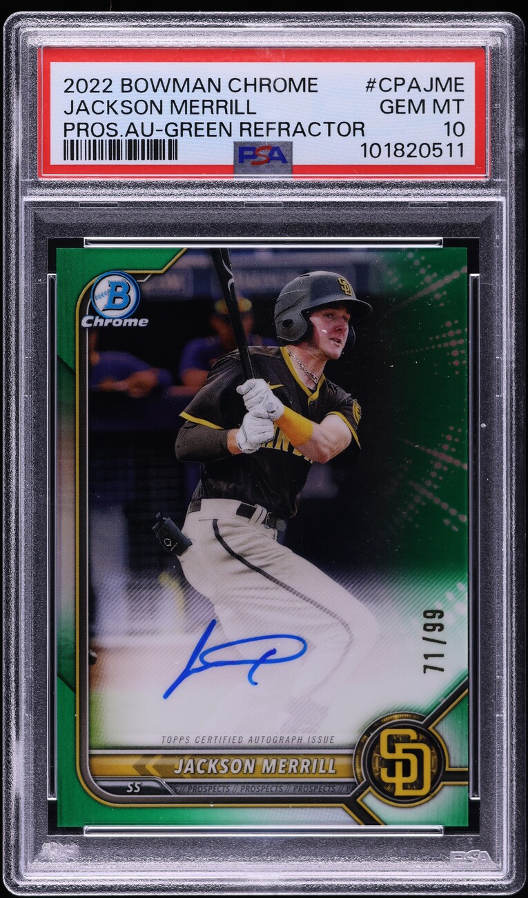 2022 Bowman Chrome Green Jackson Merrill PROSPECT AUTO /99 #CPAJME PSA 10 GEM