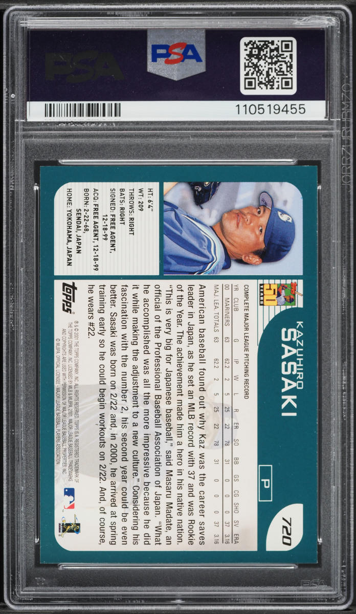 2001 Topps Home Team Advantage Kazuhiro Sasaki #720 PSA 8 NM-MT
