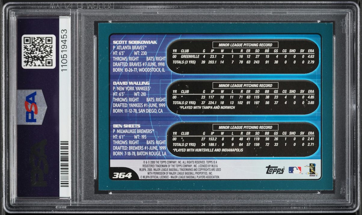 2001 Topps Home Team Advantage Sobkowiak Walling Sheets #364 PSA 8 NM-MT