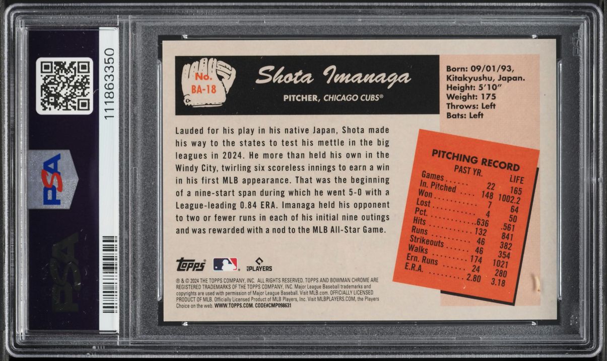 2024 Bowman's Best '55 Bowman Anime Shota Imanaga ROOKIE #BA-18 PSA 10 GEM MINT