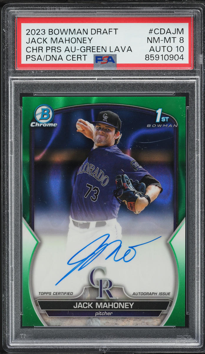 2023 Bowman Chrome Draft Green Lava Jack Mahoney PROSPESCT AUTO DNA 10 /99 PSA 8
