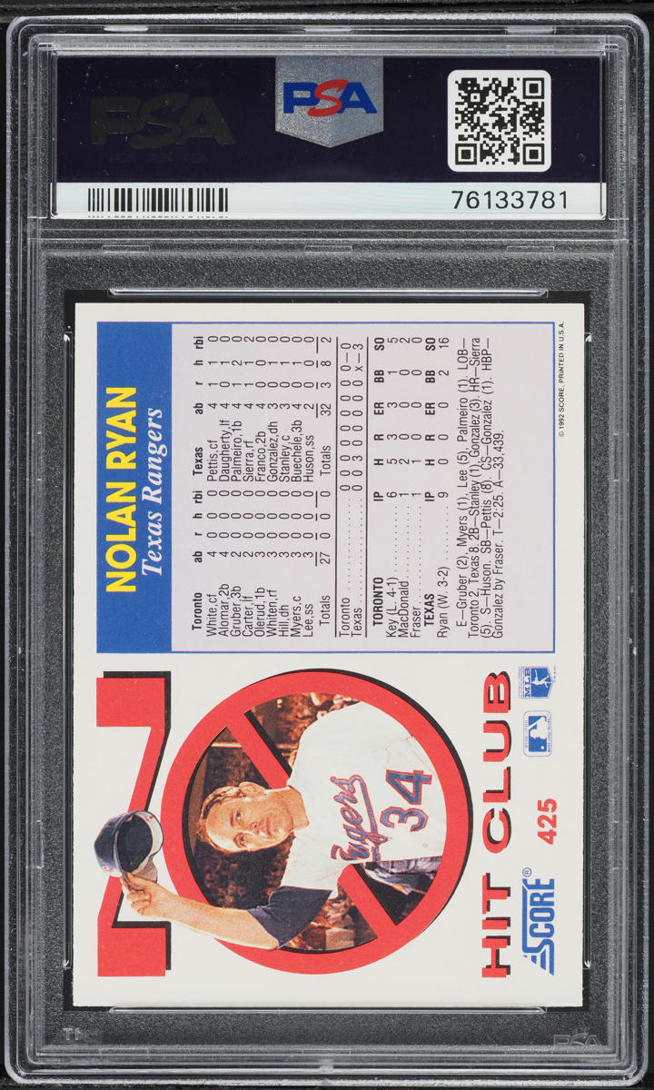 1992 Score Nolan Ryan #425 PSA 10 GEM MINT