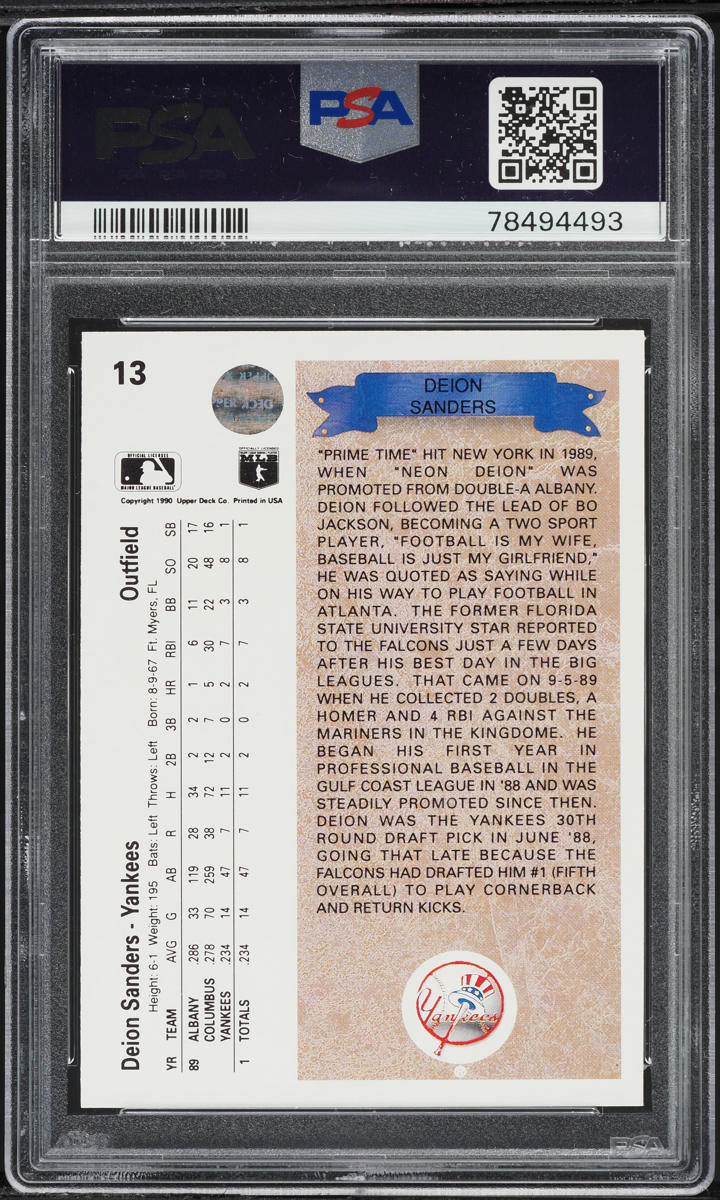1990 Upper Deck Deion Sanders ROOKIE #13 PSA 8 NM-MT