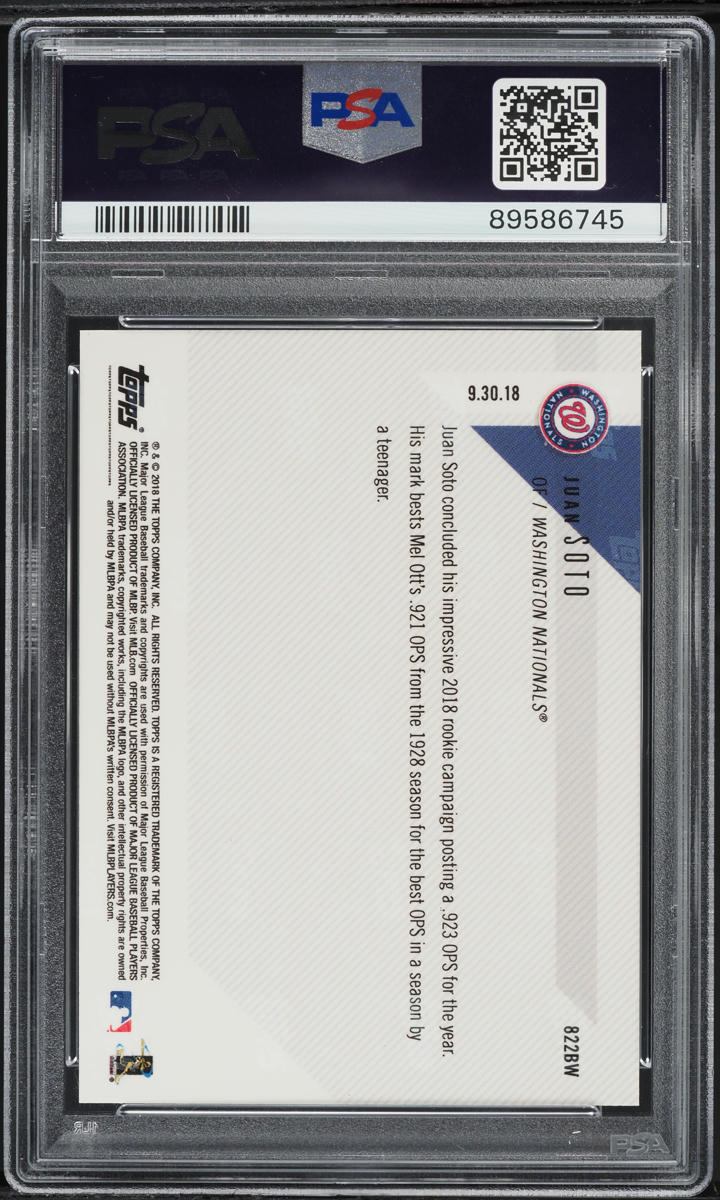 2018 Topps Now Black & White Juan Soto ROOKIE 1/1 #822BW PSA 10 GEM MINT