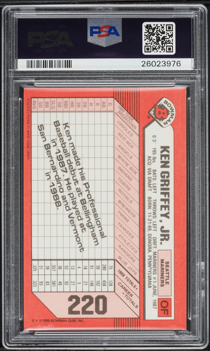 1989 Bowman Tiffany Ken Griffey Jr. ROOKIE #220 PSA 10 GEM MINT