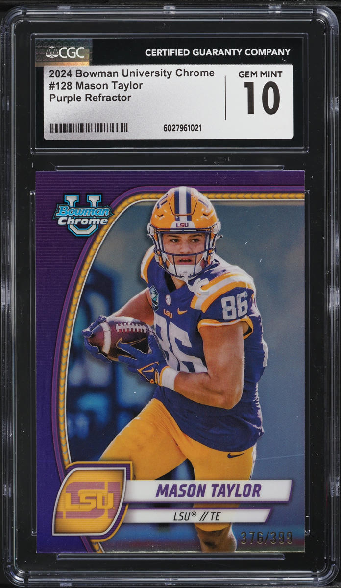2024 Bowman Chrome University Purple Refractor Mason Taylor ROOKIE /399 CGC 10