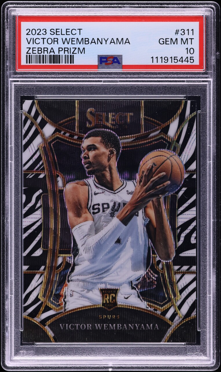 Zebra Select Rookie 2023 Select Mezzanine Zebra Prizm Victor Wembanyama ROOKIE #311 PSA 10 ...
