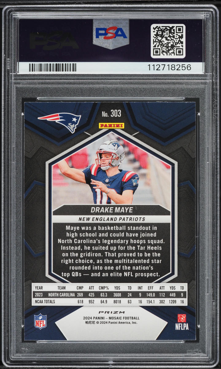 2024 Panini Mosaic Silver No Huddle Drake Maye ROOKIE #303 PSA 10 GEM MINT