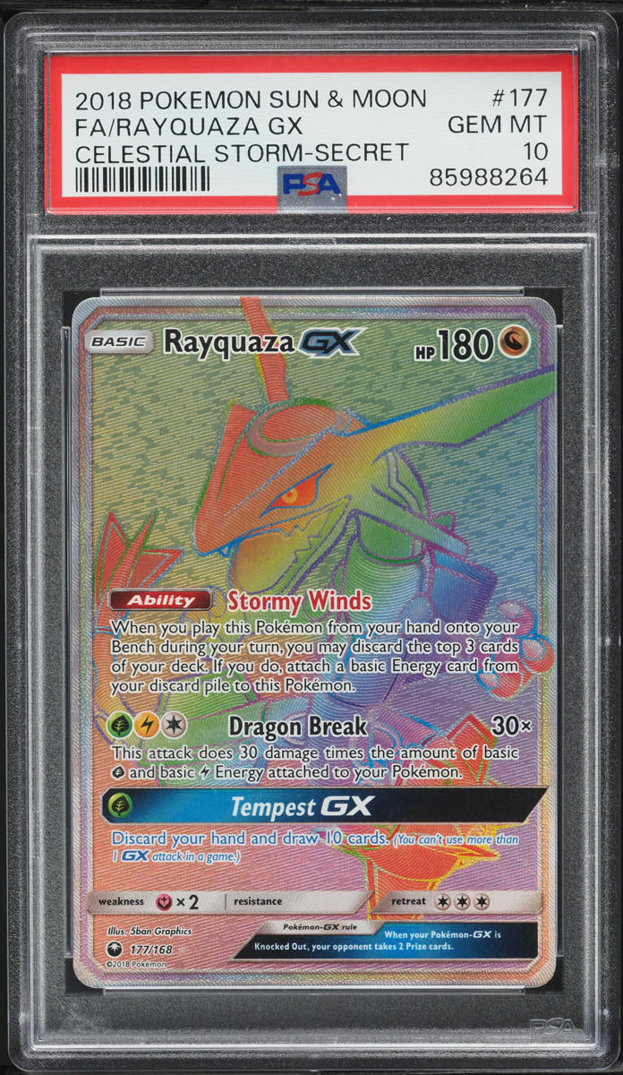 2018 Pokemon SM Celestial Storm Secret Rare Rayquaza GX #177 PSA 10 GEM  MINT on Fanatics Collect