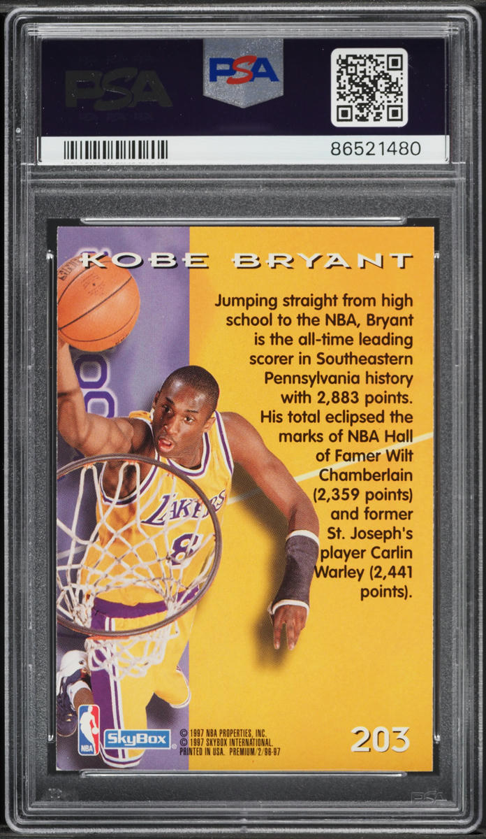 1996 Skybox Premium Kobe Bryant ROOKIE #203 PSA 8 NM-MT on