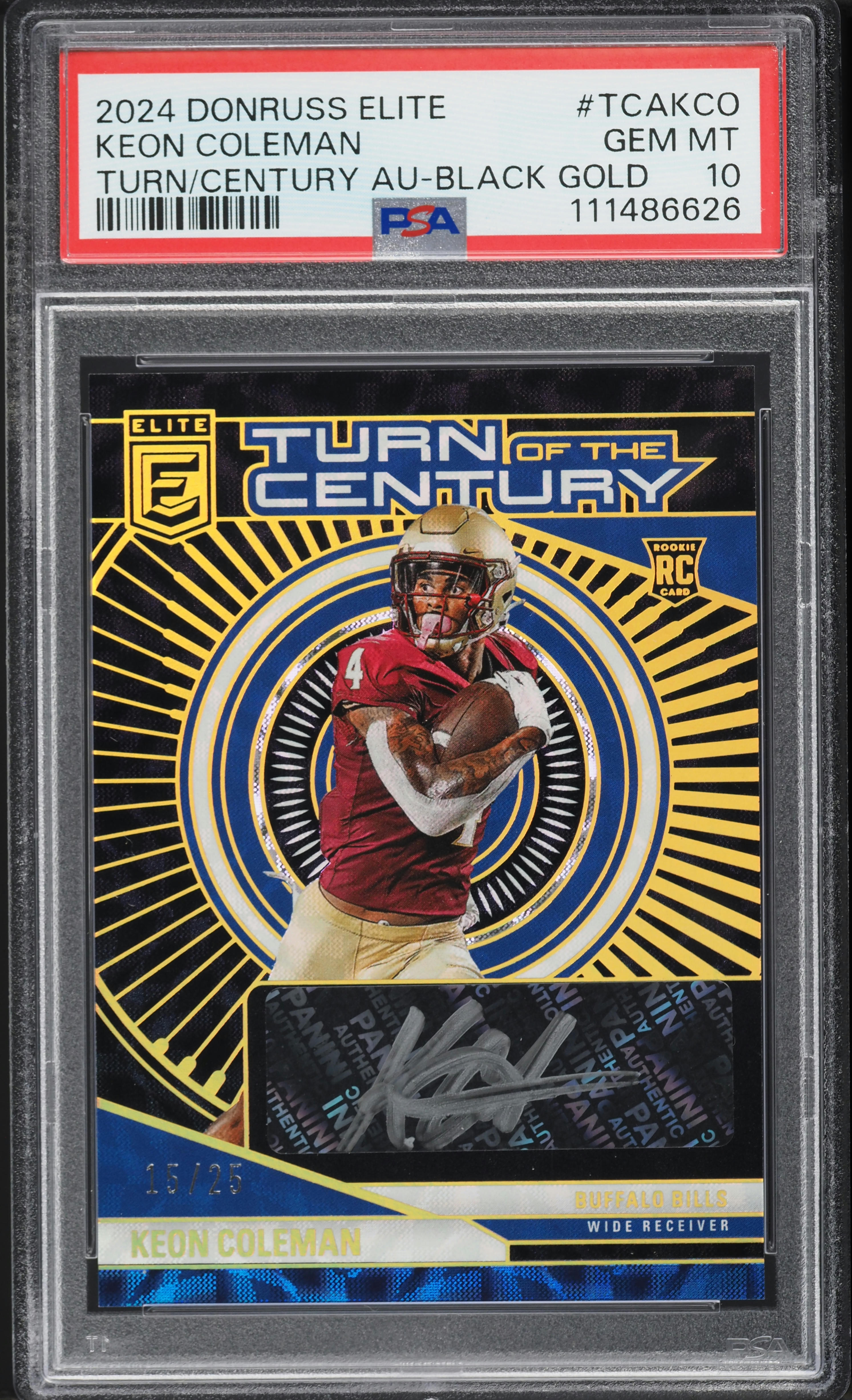 2024 Donruss Elite Football Black Gold Keon Coleman #TCA-KCO PSA 10