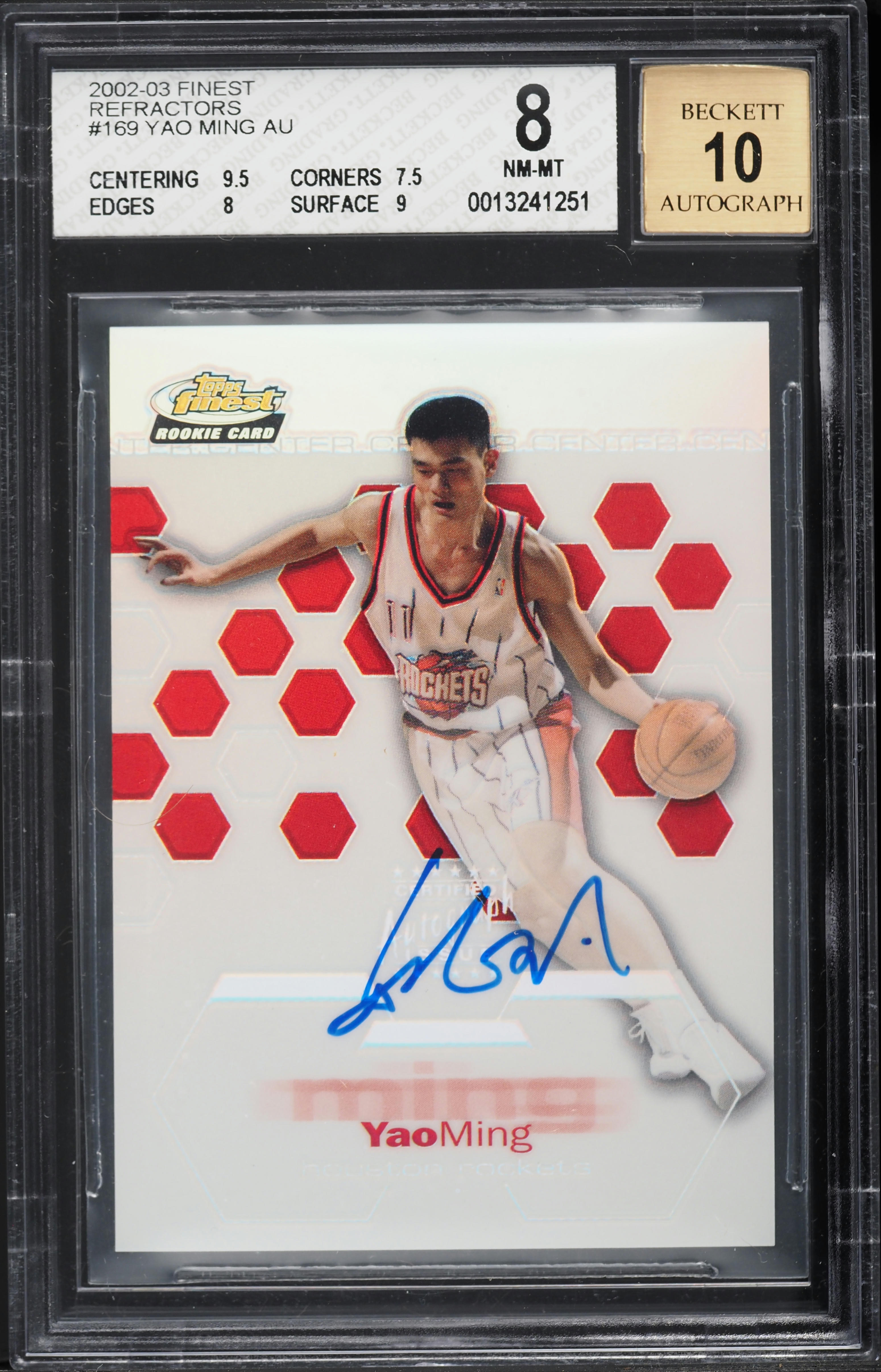 2002 Finest Refractor Yao Ming ROOKIE AUTO /250 #169 BGS 8 NM-MT