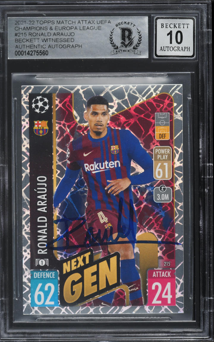 2021 Topps Match Attax Extra UEFA & EL Ronald Araujo AUTO #215 BAS BGS AUTH
