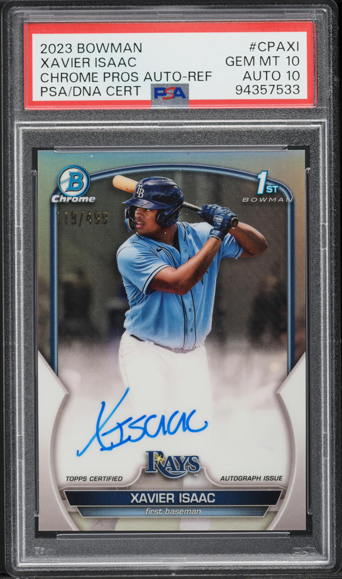2023 Bowman Chrome Refractor Xavier Isaac AUTO DNA 10 /499 #CPAXI PSA 10 GEM
