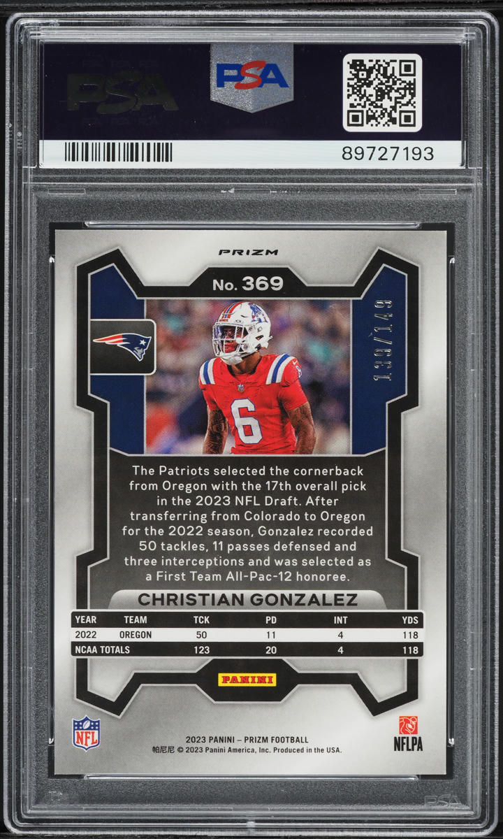 2023 Panini Prizm Red Wave Christian Gonzalez ROOKIE /149 #369 PSA