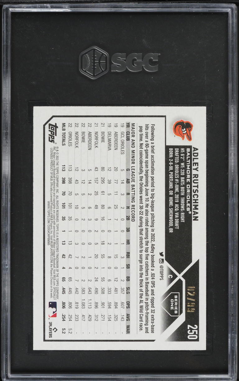 2023 Topps Vintage Stock Adley Rutschman ROOKIE /99 #250 SGC 9.5 MINT+