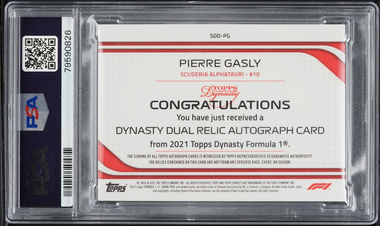 2021 Topps Dynasty F1 Single Driver Dual Pierre Gasly PATCH AUTO /10 PSA 10 GEM