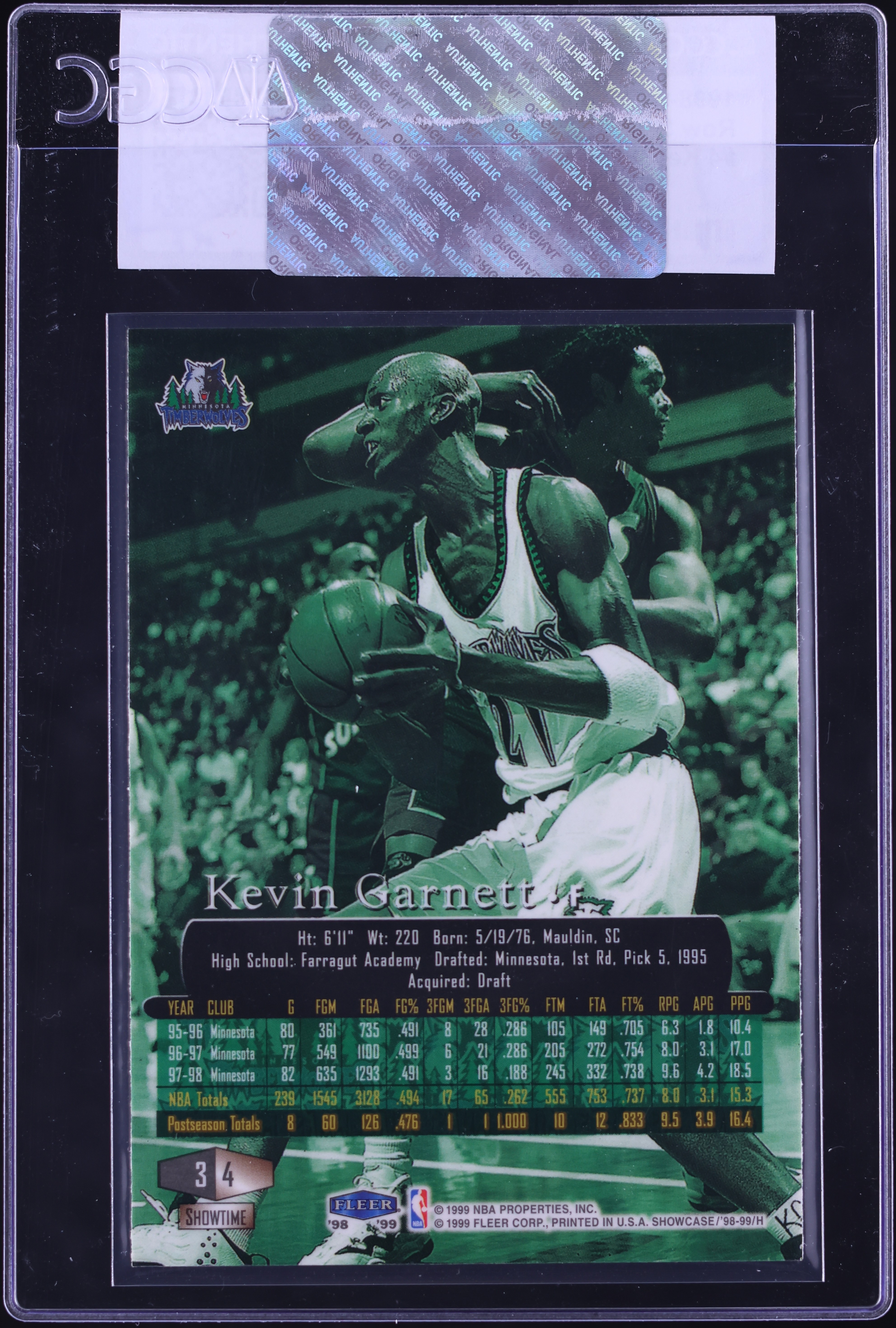 1998 Flair Showcase Row 3 Kevin Garnett #4 CGC AUTH on Fanatics