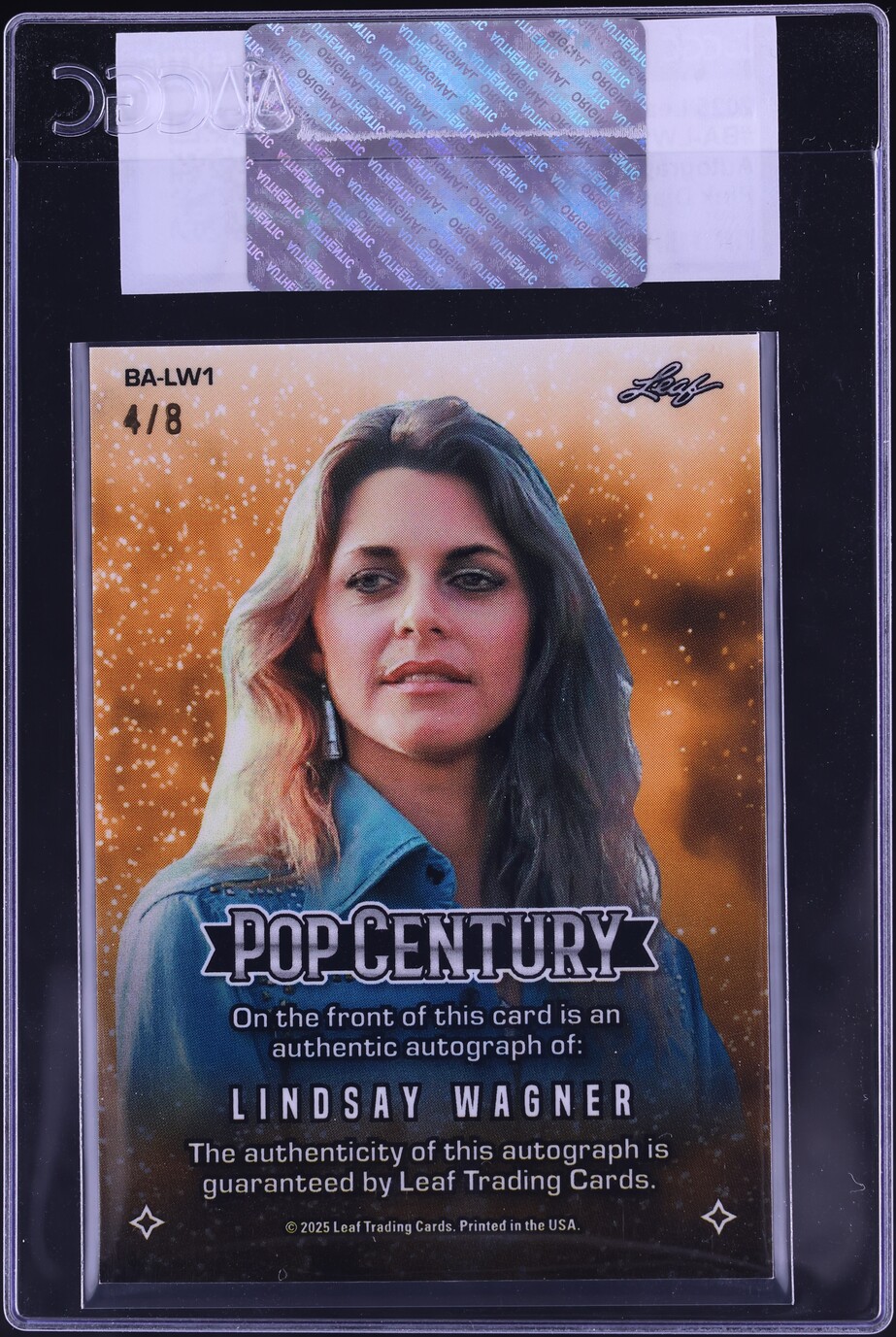 2025 Leaf Metal Pop Century Pink Diag. Shimmer Lindsay Wagner AUTO /8 CGC AUTH