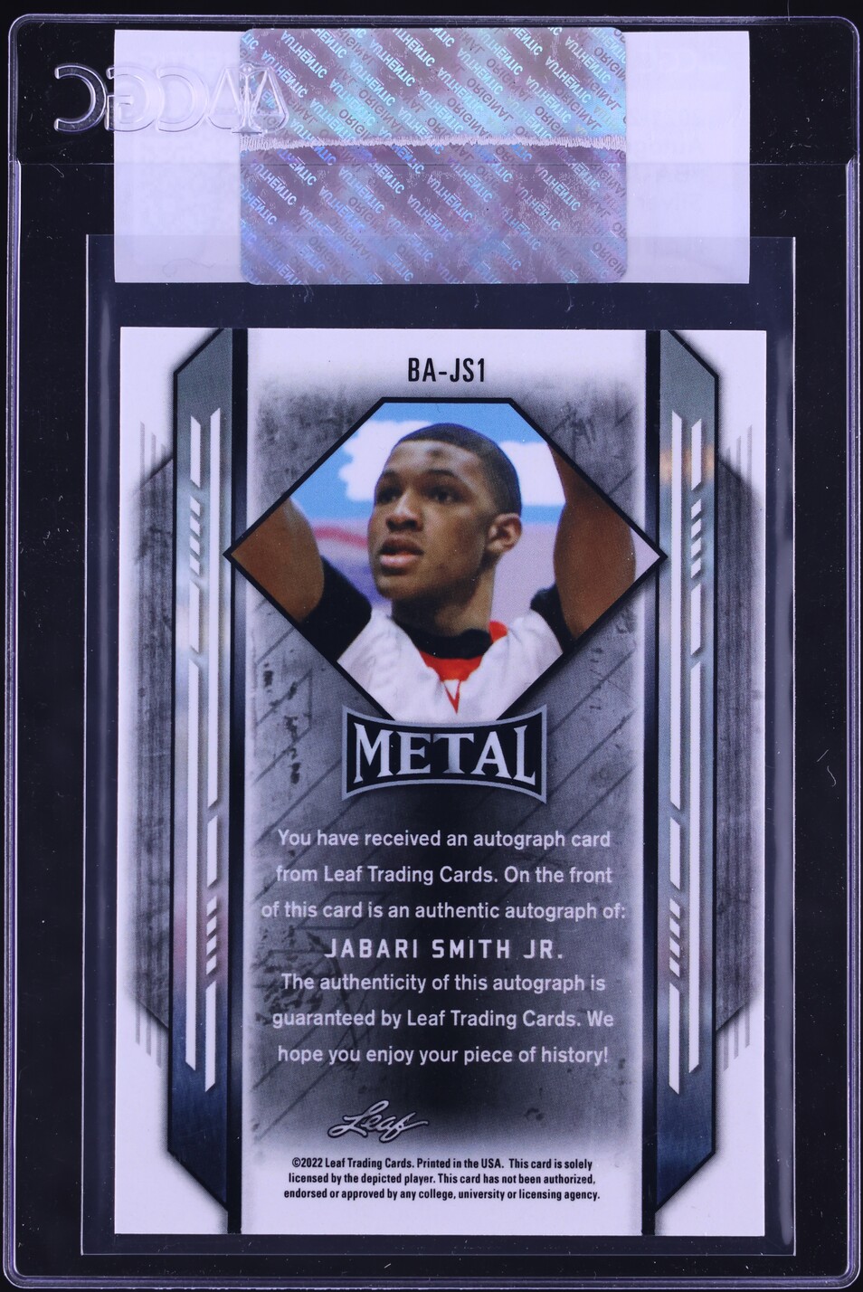 2021 Leaf Metal Silver Crystal Jabari Smith Jr. ROOKIE AUTO #BA-JS1 CGC AUTH