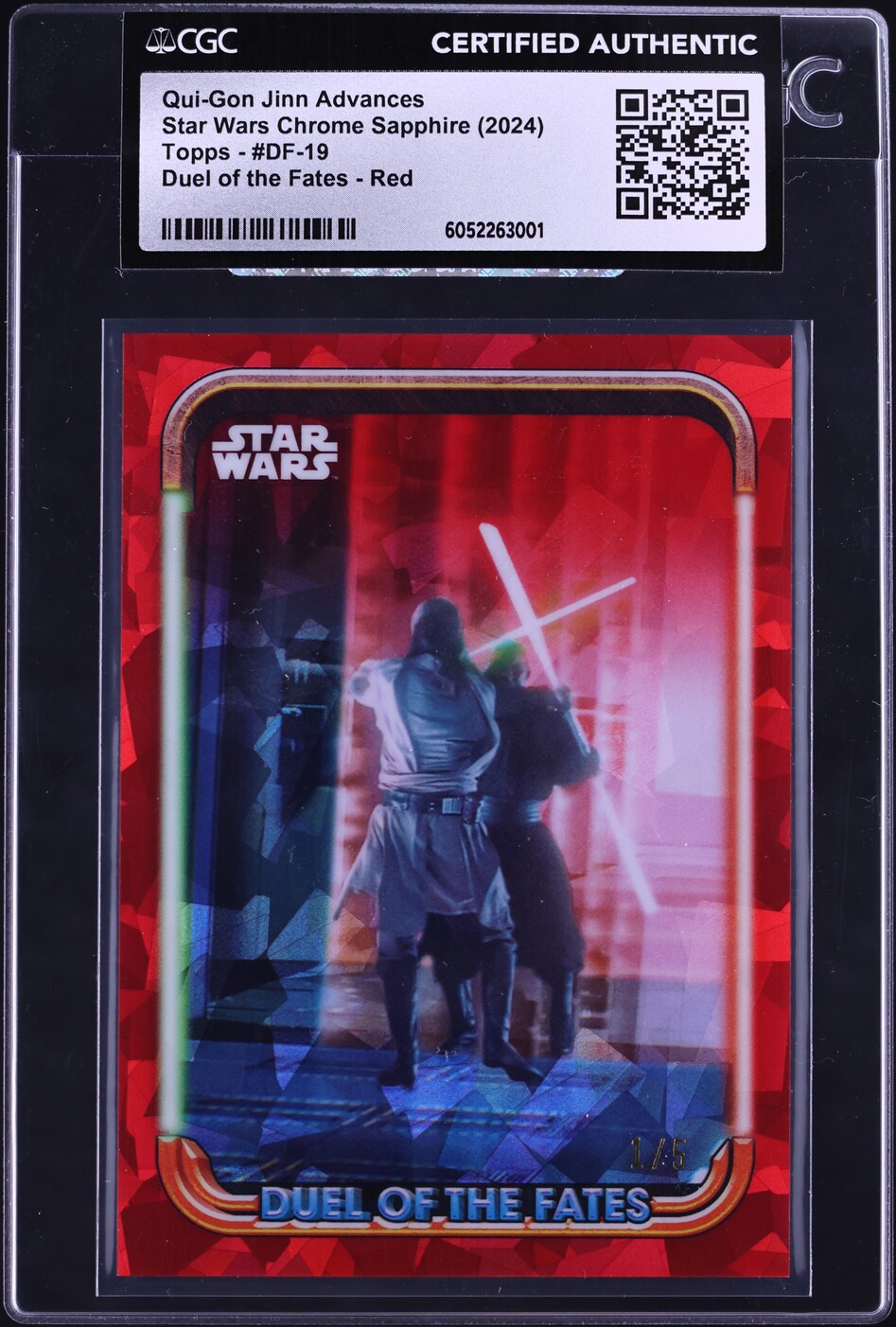 2024 Topps Chrome Star Wars Sapphire DOTF Red Qui-Gon Jinn Advances 1/5 CGC AUTH