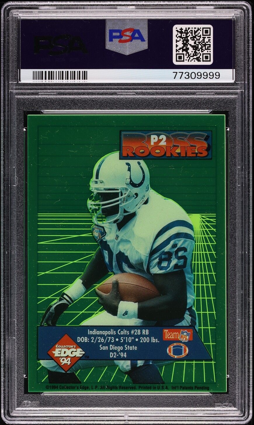 1994 Collector's Edge Boss Update Pop Warner Promo Marshall Faulk RC #P2 PSA 9
