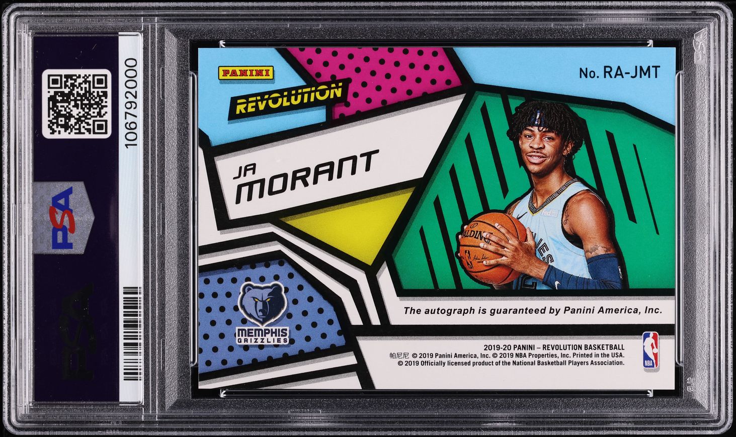2019 Panini Revolution Ja Morant ROOKIE AUTO DNA 10 #RA-JMT PSA 9 