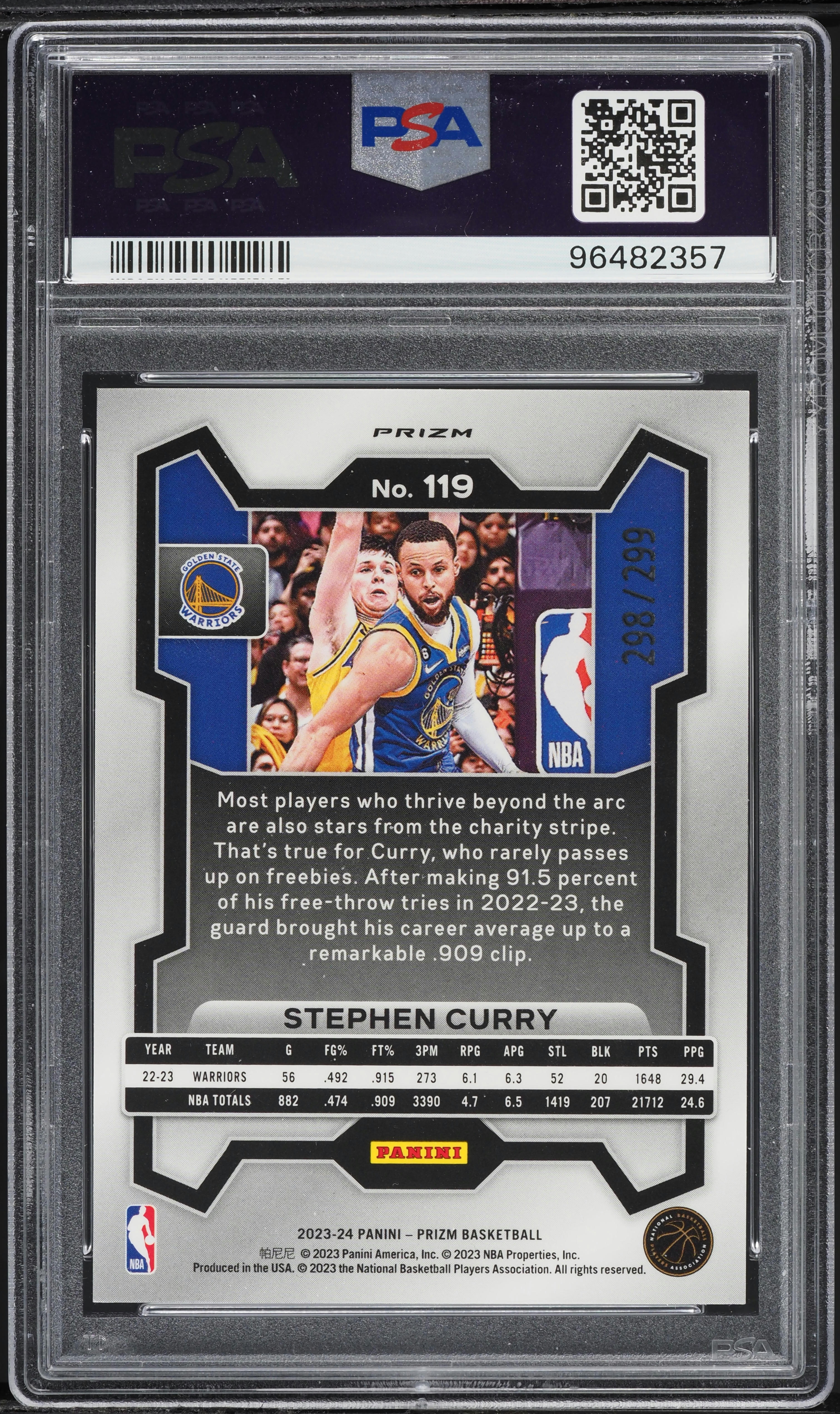 2023 Panini Prizm Red Stephen Curry /299 #119 PSA 8 NM-MT on 