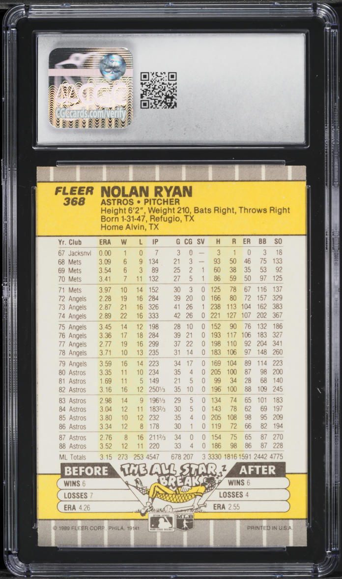1989 Fleer Nolan Ryan #368 CGC 4 VGEX