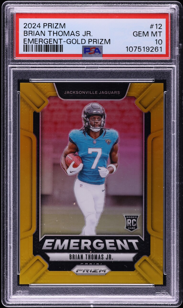 2024 Panini Prizm Emergent Gold Brian Thomas Jr. ROOKIE /10 #12 PSA 10 GEM MINT