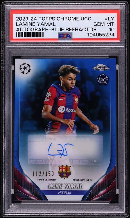 2023 Topps Chrome UEFA Blue Refractor Lamine Yamal ROOKIE AUTO /150 #CA-LY PSA 10 GEM MINT
