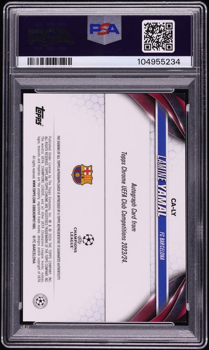 2023 Topps Chrome UEFA Blue Refractor Lamine Yamal ROOKIE AUTO /150 #CA-LY PSA 10 GEM MINT