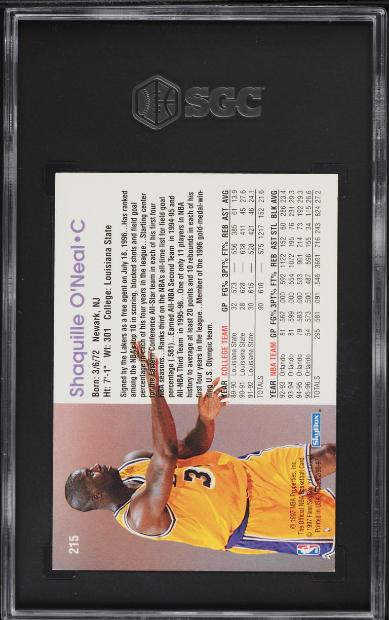1996 Hoops Shaquille O'Neal #215 SGC 8 NM-MT