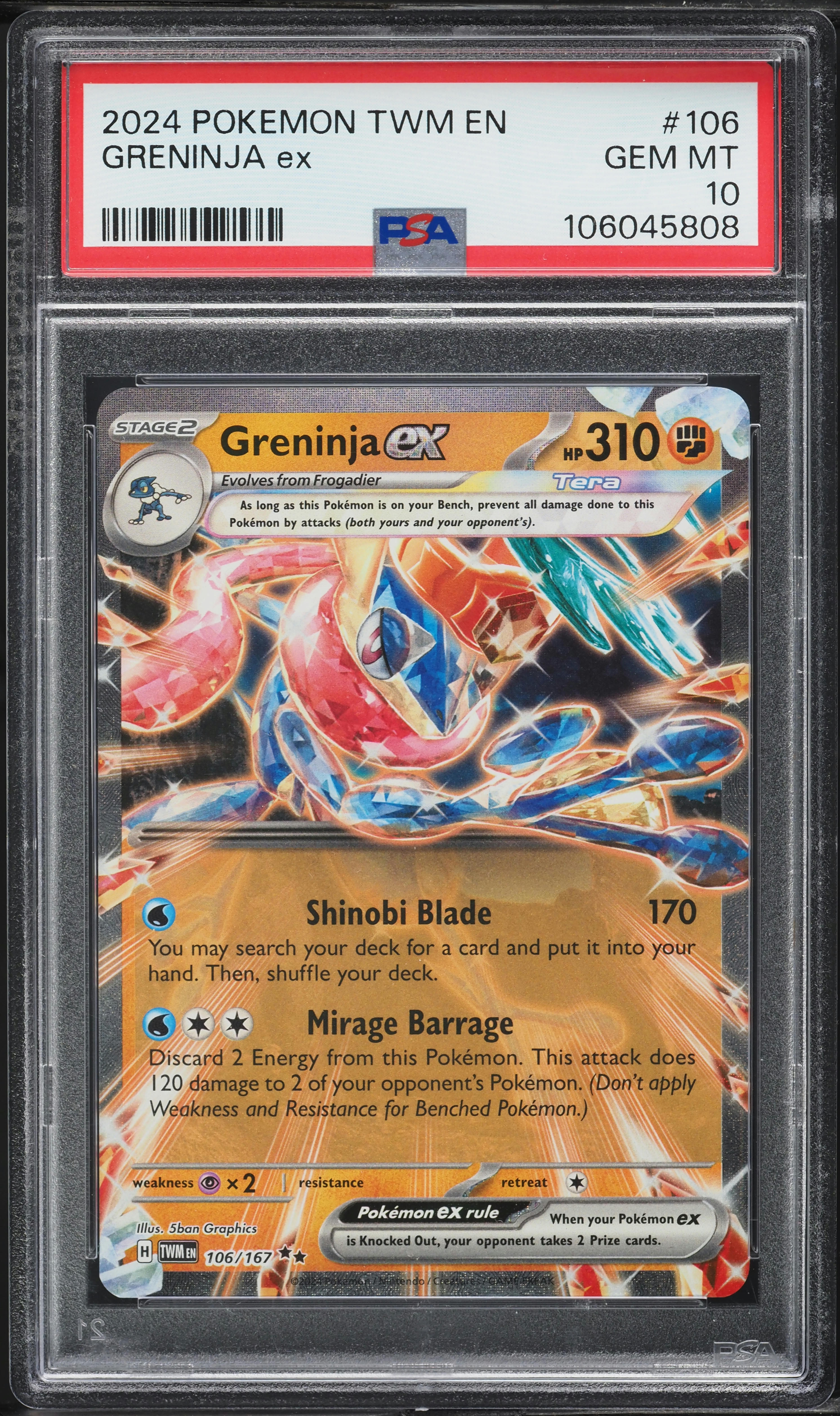 2024 Pokemon SV Twilight Masquerade Greninja ex #106 PSA 10 GEM