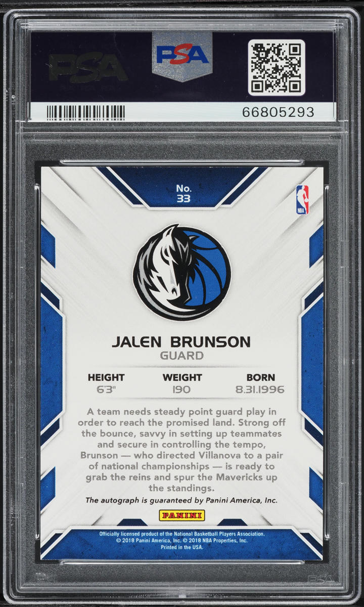2018 Panini Donruss Next Day Jalen Brunson ROOKIE AUTO DNA 10 #33 PSA 9 MINT