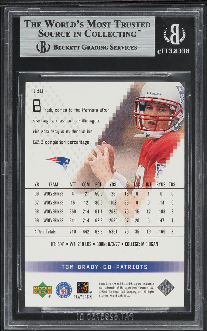 2000 SPx Football Tom Brady ROOKIE /1350 #130 BGS 9 MINT