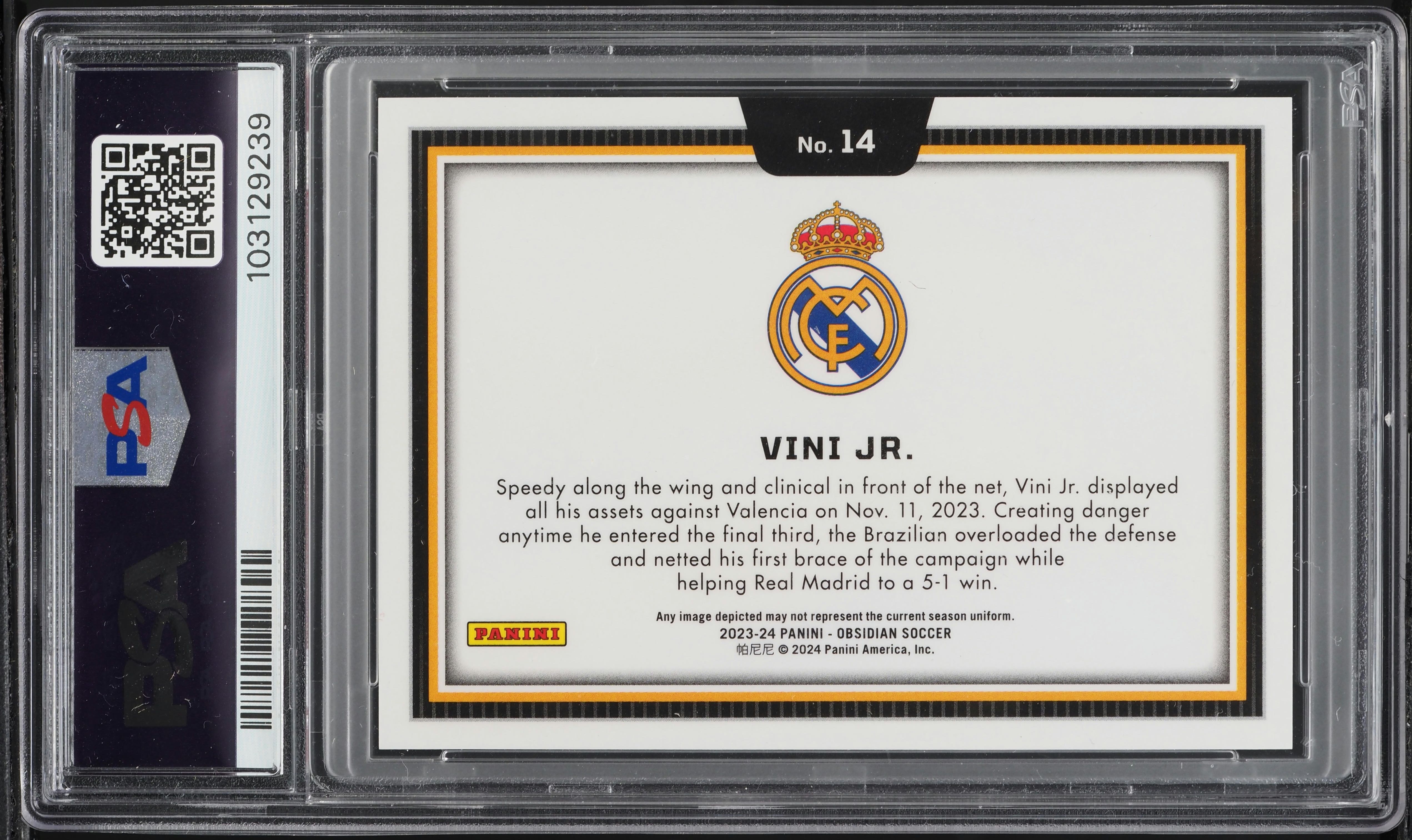 2023 Panini Obsidian Black Colorblast Vini Jr. #14 PSA 10 GEM MINT